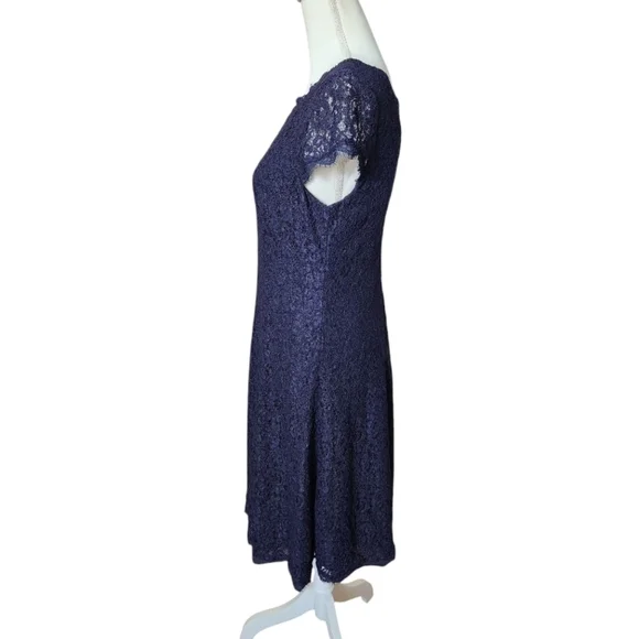 Adrianna Papell Cap Sleeve Full Lace Flared Cocktail Dress Navy Blue, Size 10 - Picture 8 of 11